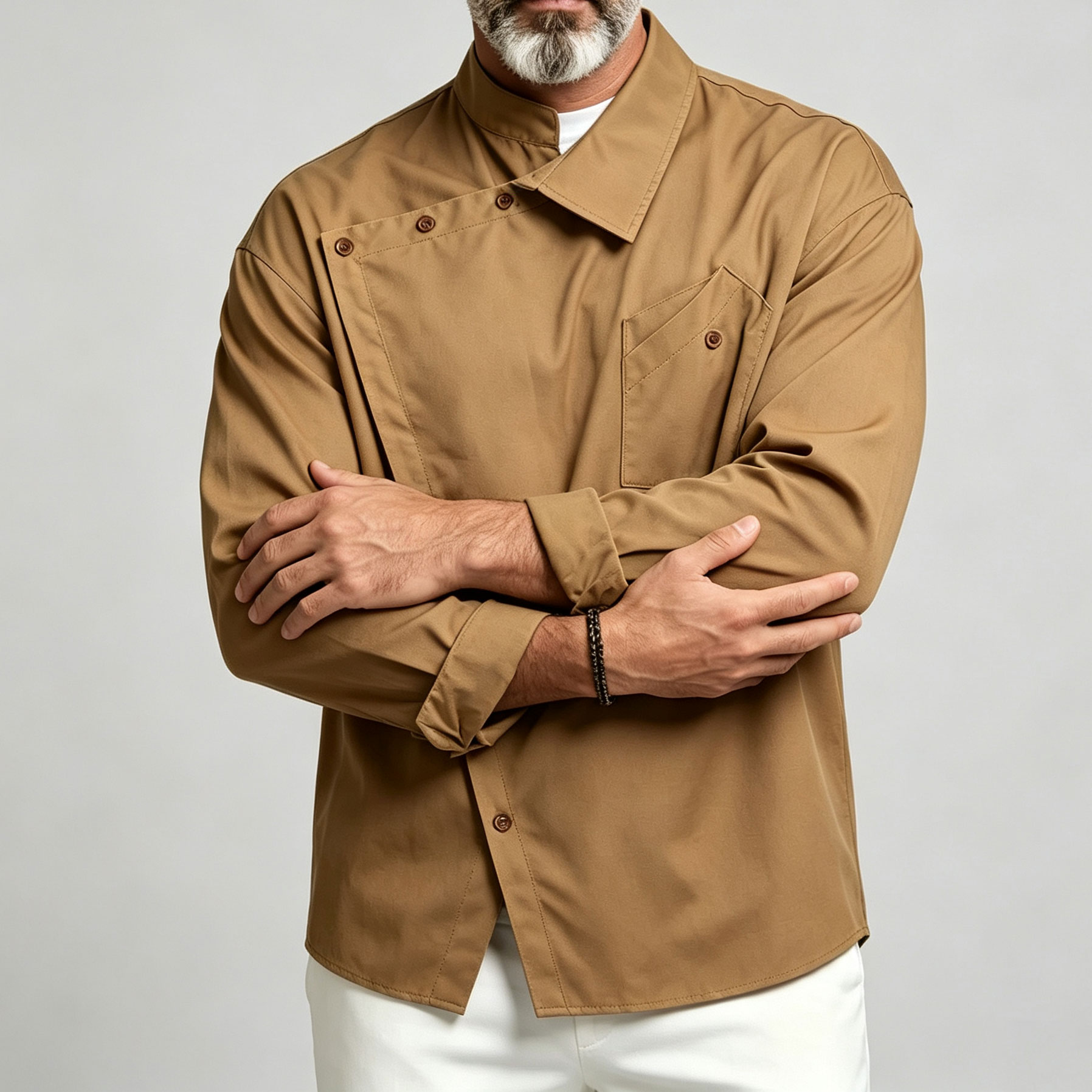 Men's Shirt with Asymmetrical Collar