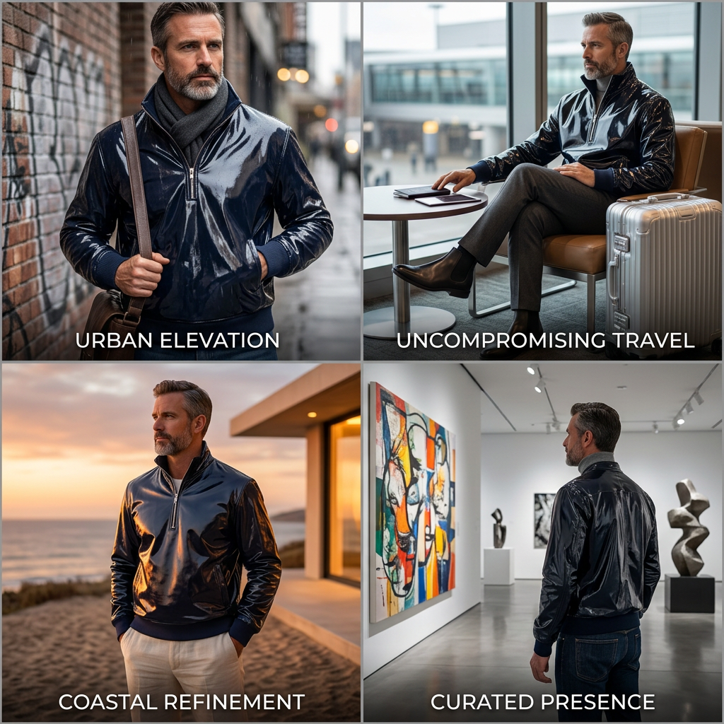 Men's Patent PU Leather Half Zipper Sweatshirt