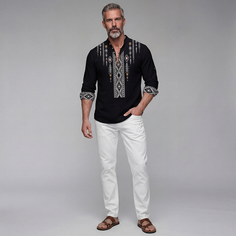 Men's Ethnic Style Pattern Long-Sleeved Shirts Tops