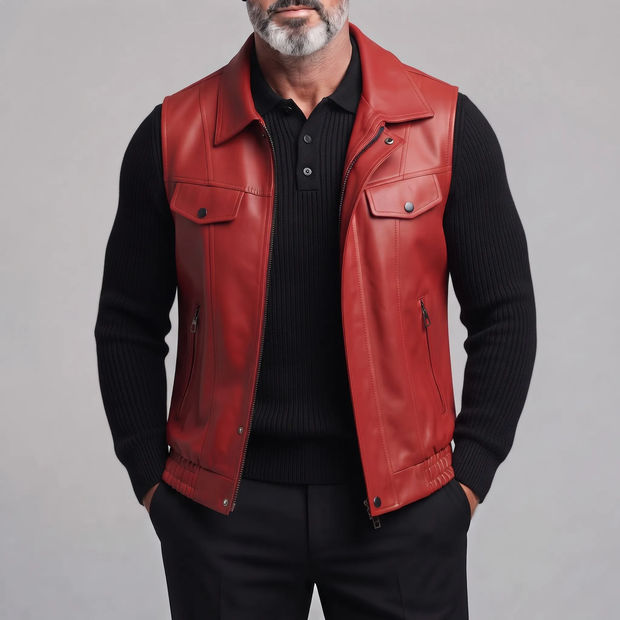 Men's Vintage PU Leather Vest with Zipper Pockets