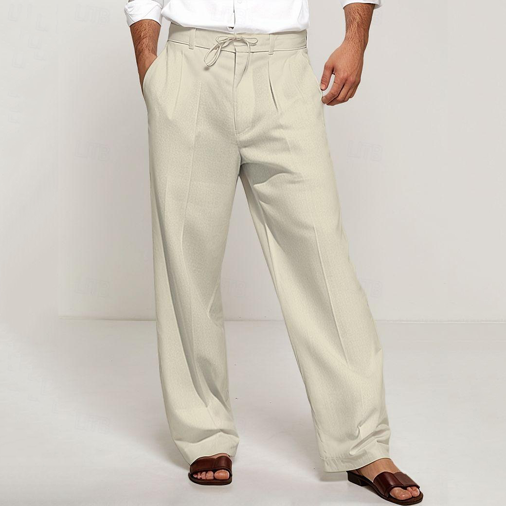 Men's Linen Solid Pocket Straight Pants