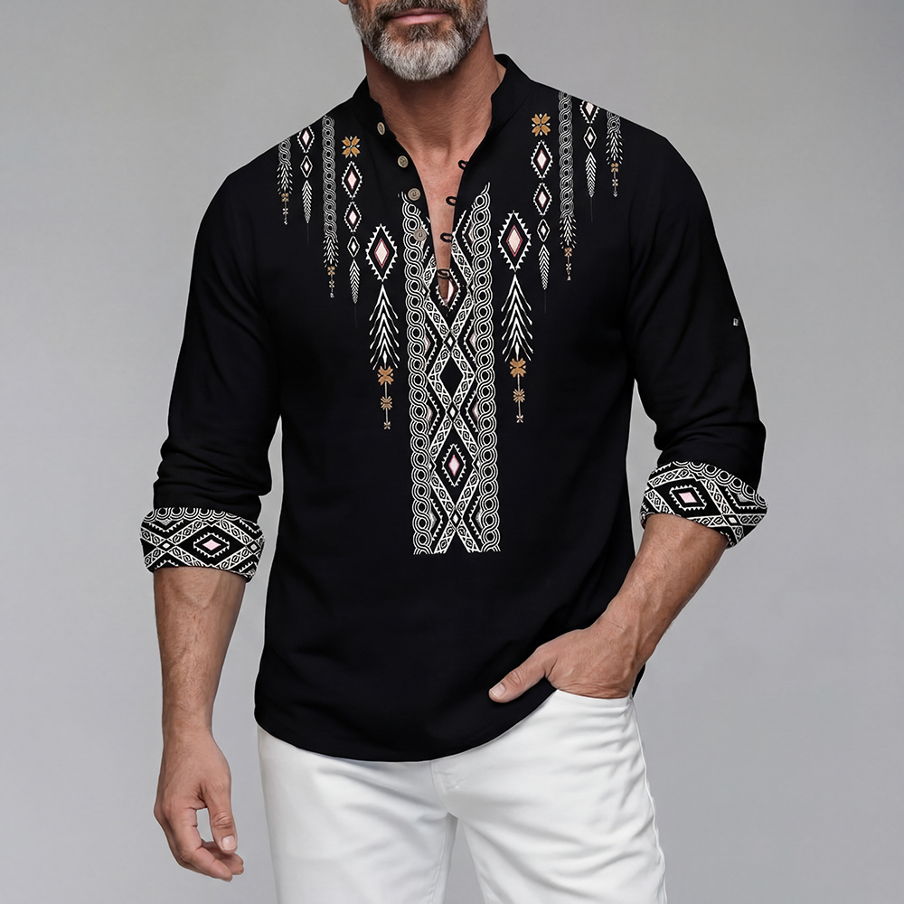 Men's Ethnic Style Pattern Long-Sleeved Shirts Tops