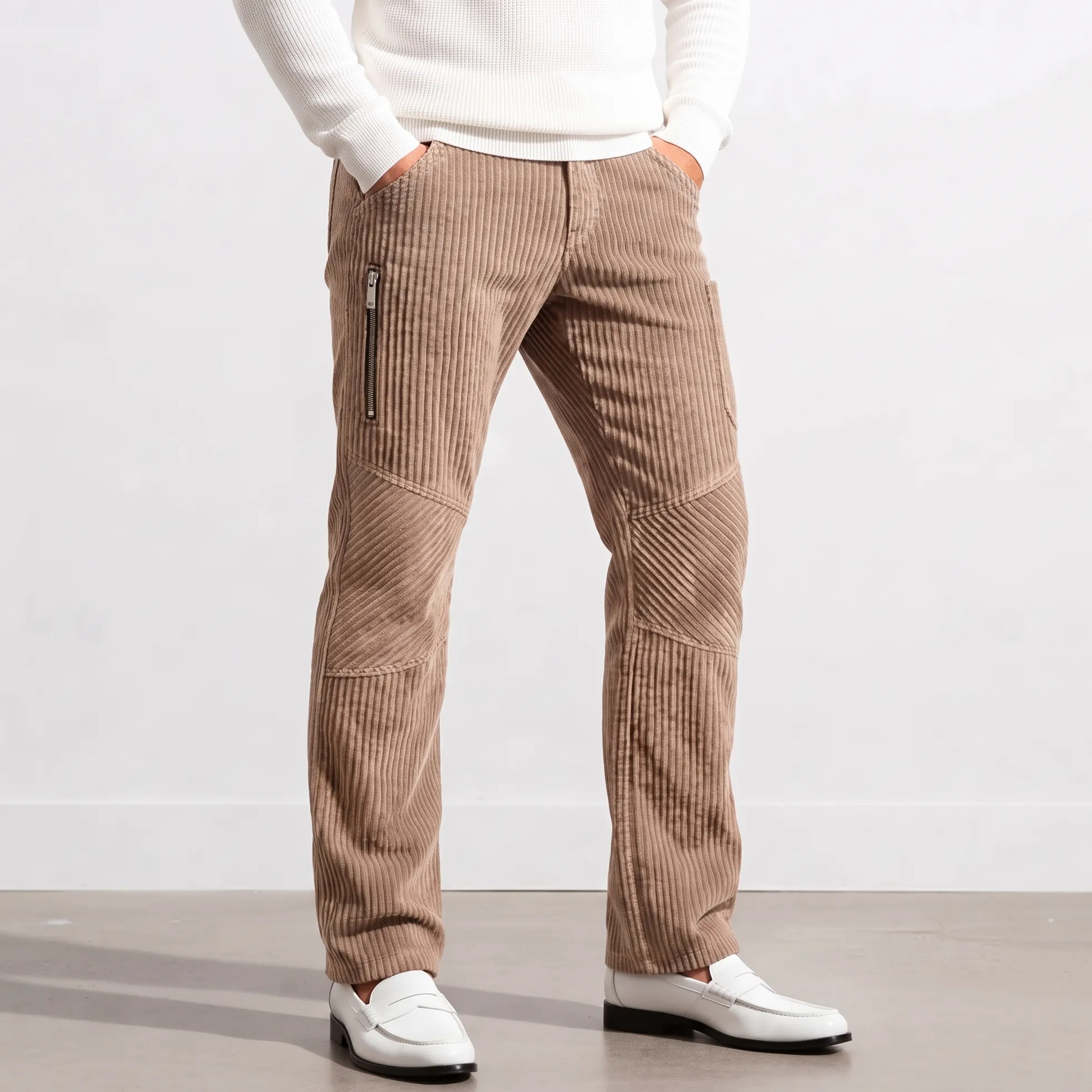 Men's Retro Solid Color Corduroy Multi-Pocket Mid-Rise Straight Leg Casual Pants