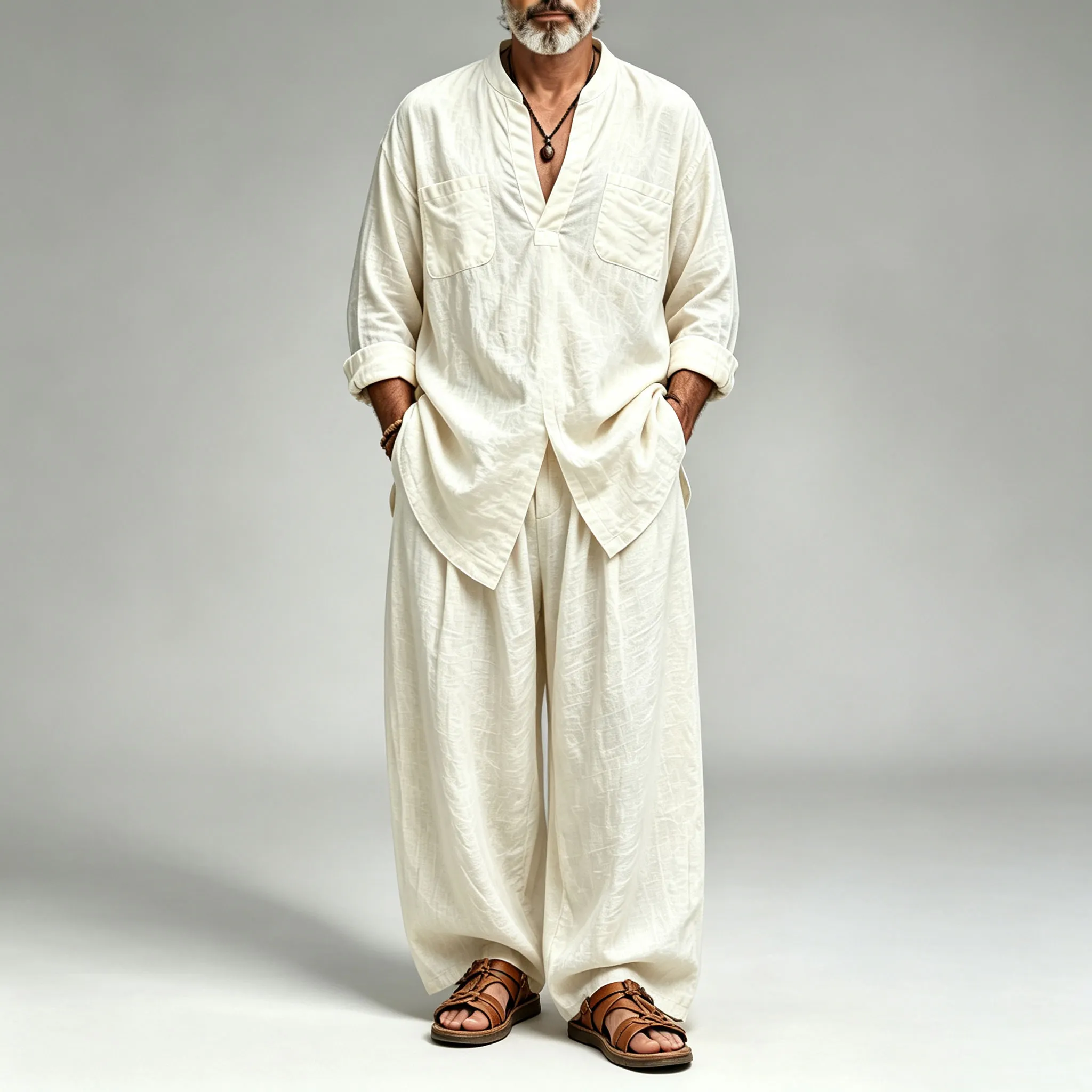 Men's Loose Fit V-Neck Long Sleeve Top and Pants Set