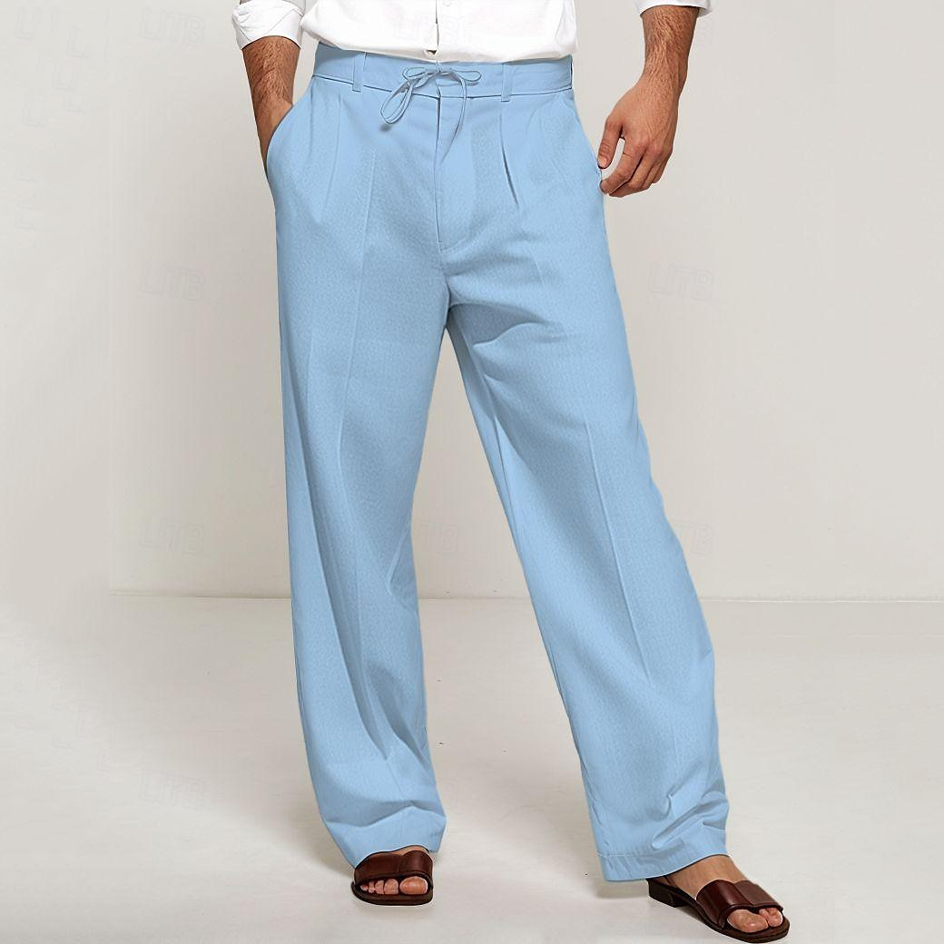 Men's Linen Solid Pocket Straight Pants