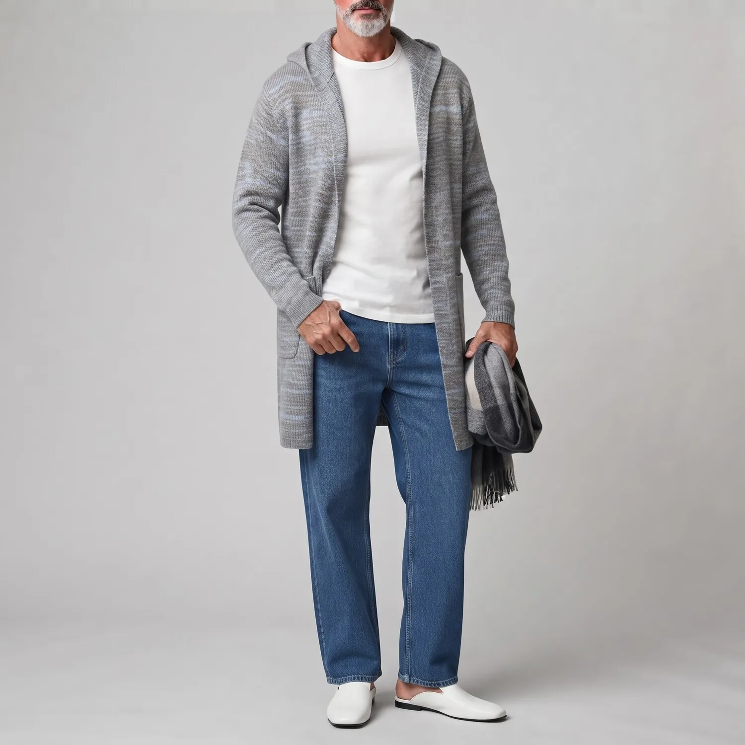 Men's Hooded Open Front Cardigan with Patch Pockets