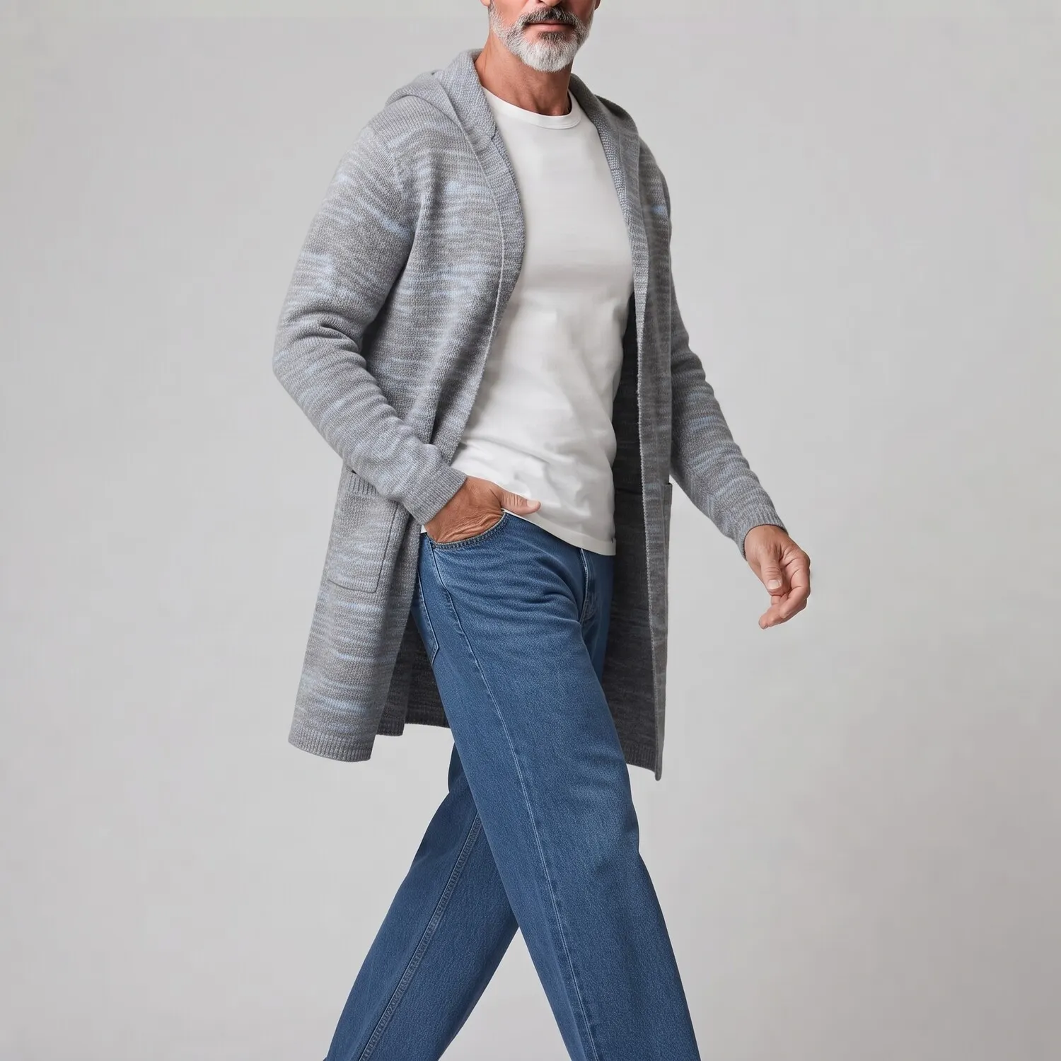 Men's Hooded Open Front Cardigan with Patch Pockets