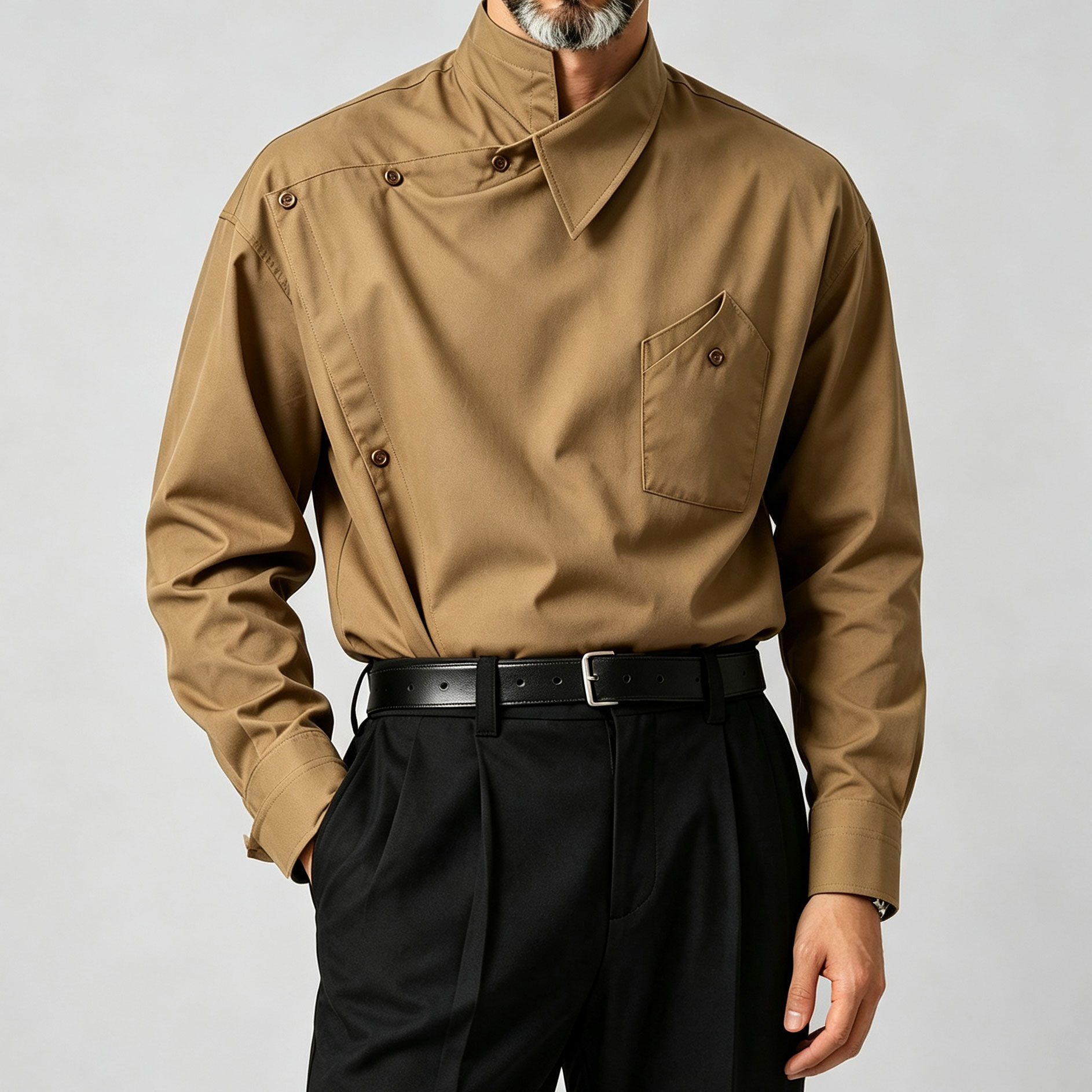 Men's Shirt with Asymmetrical Collar