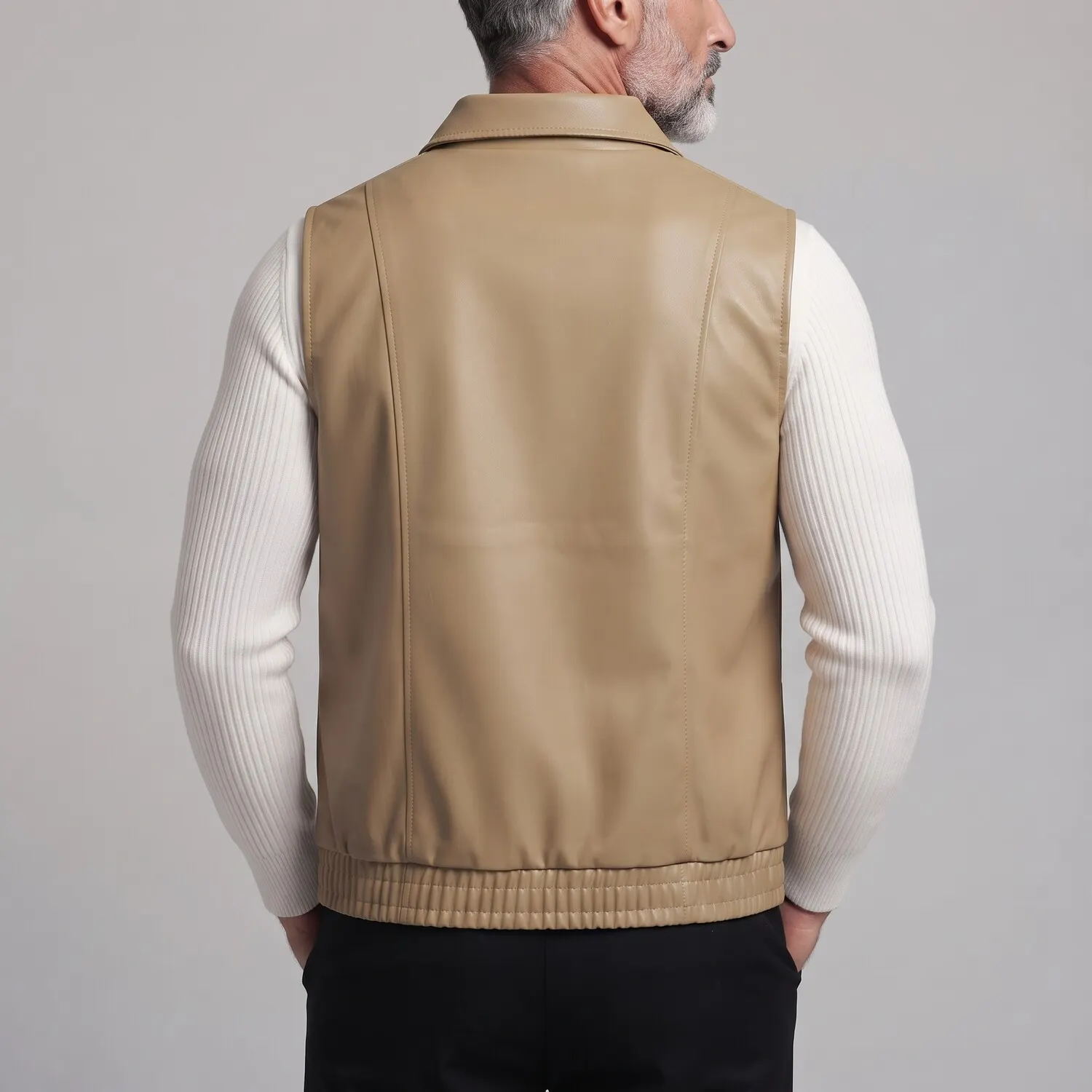 Men's Vintage PU Leather Vest with Zipper Pockets