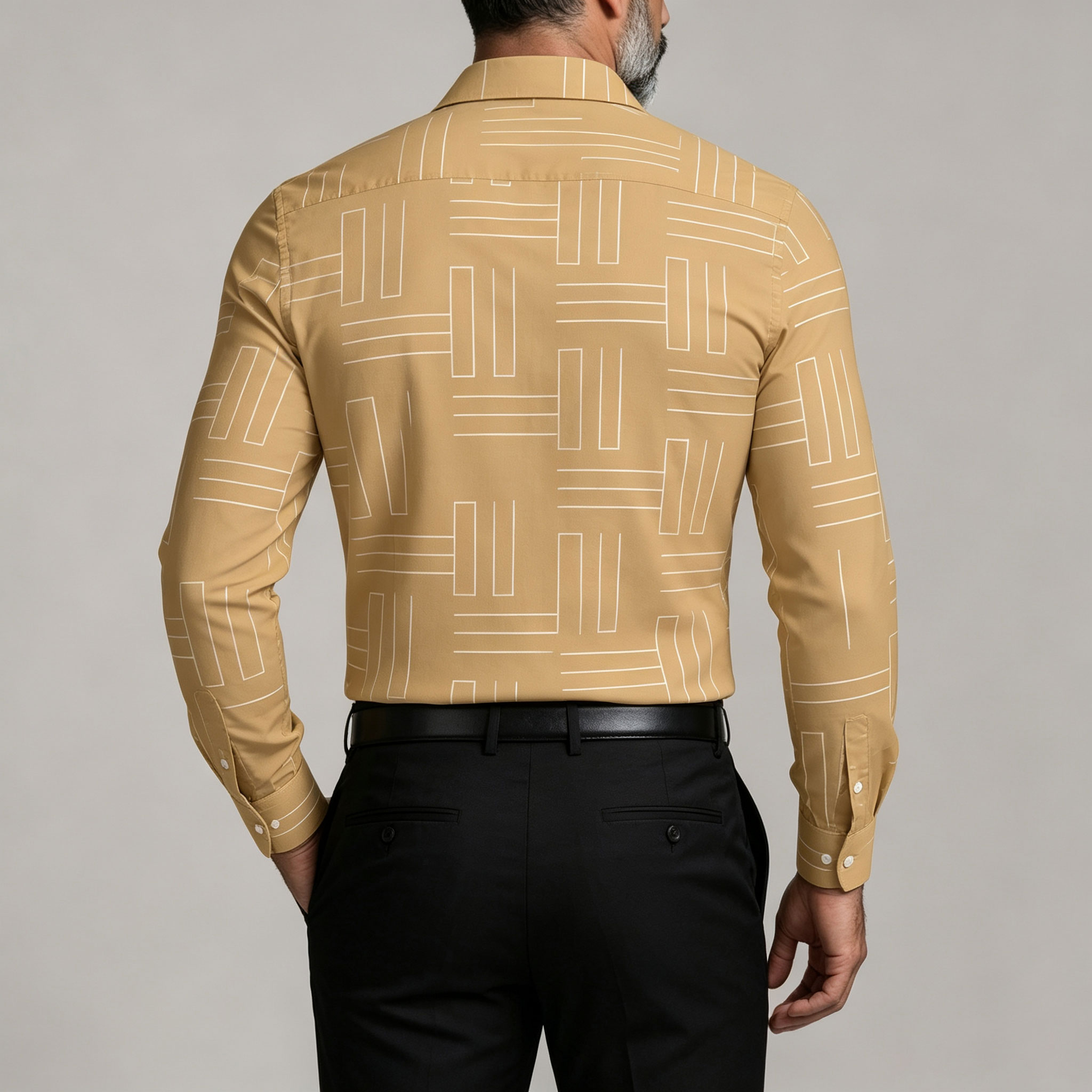 Men's Geometric Line Print Slim Fit Button-Up Shirt