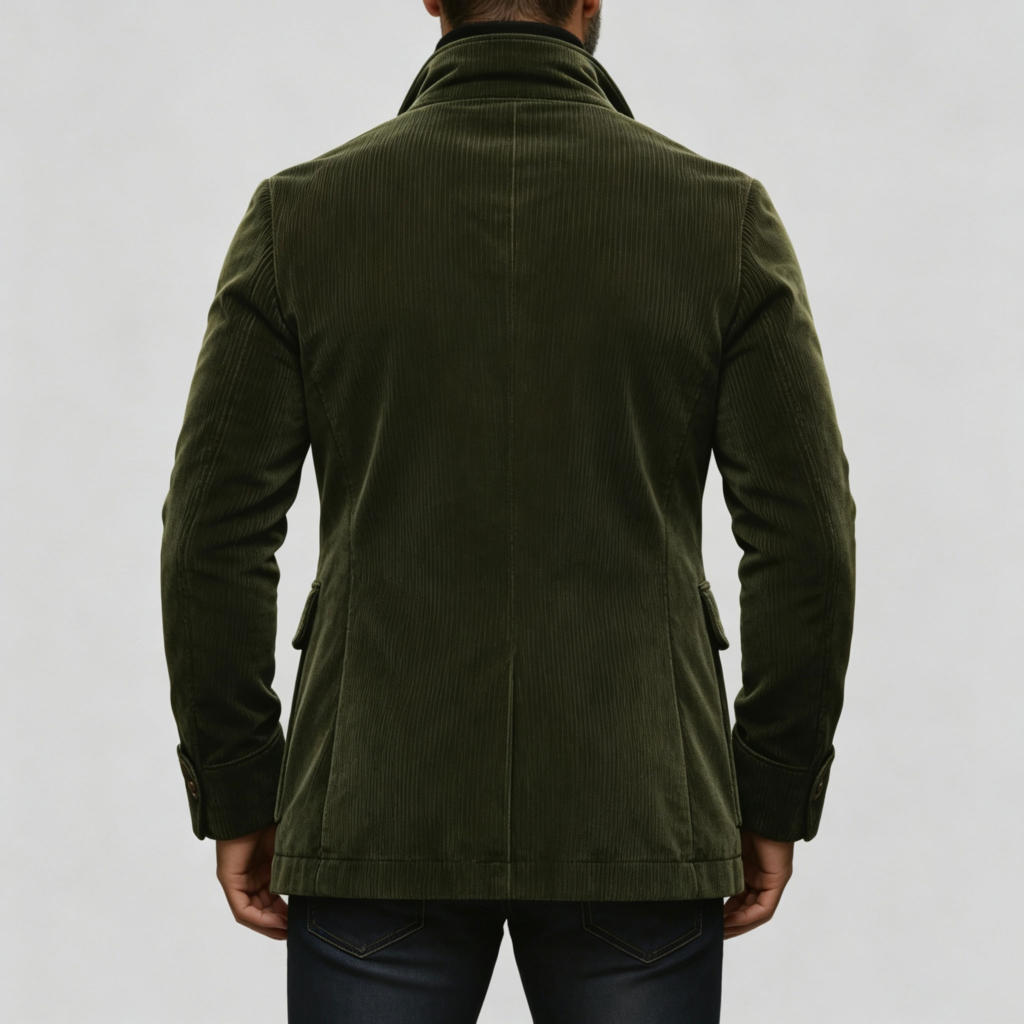 Men's Solid Stand Collar Single Breasted Pocket Corduroy Jackets