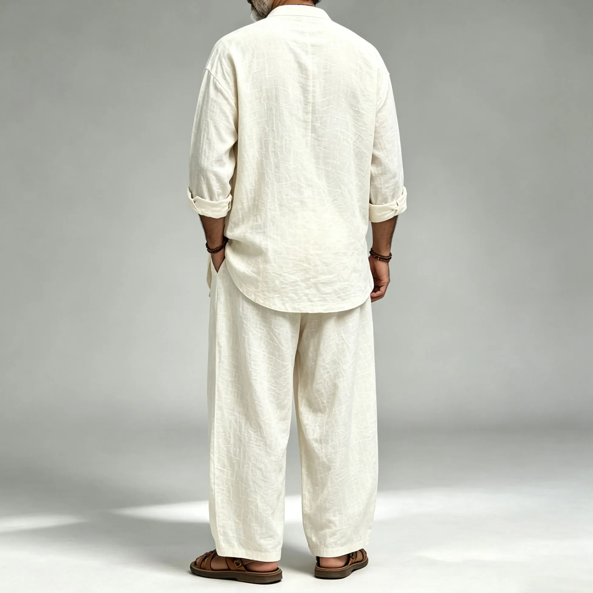 Men's Loose Fit V-Neck Long Sleeve Top and Pants Set