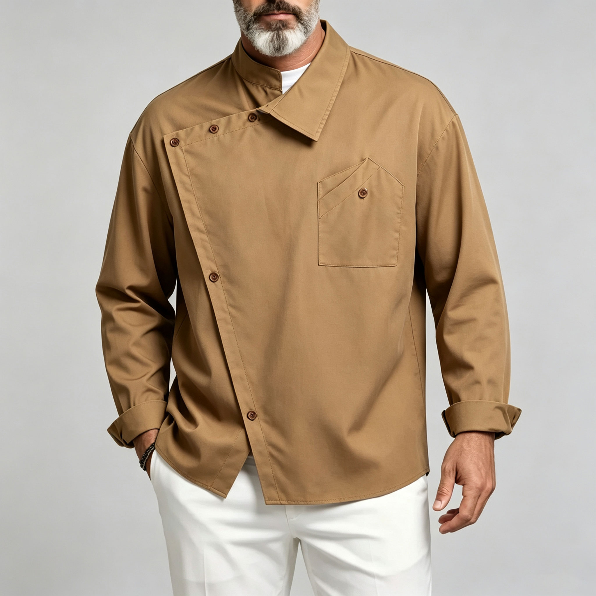 Men's Shirt with Asymmetrical Collar