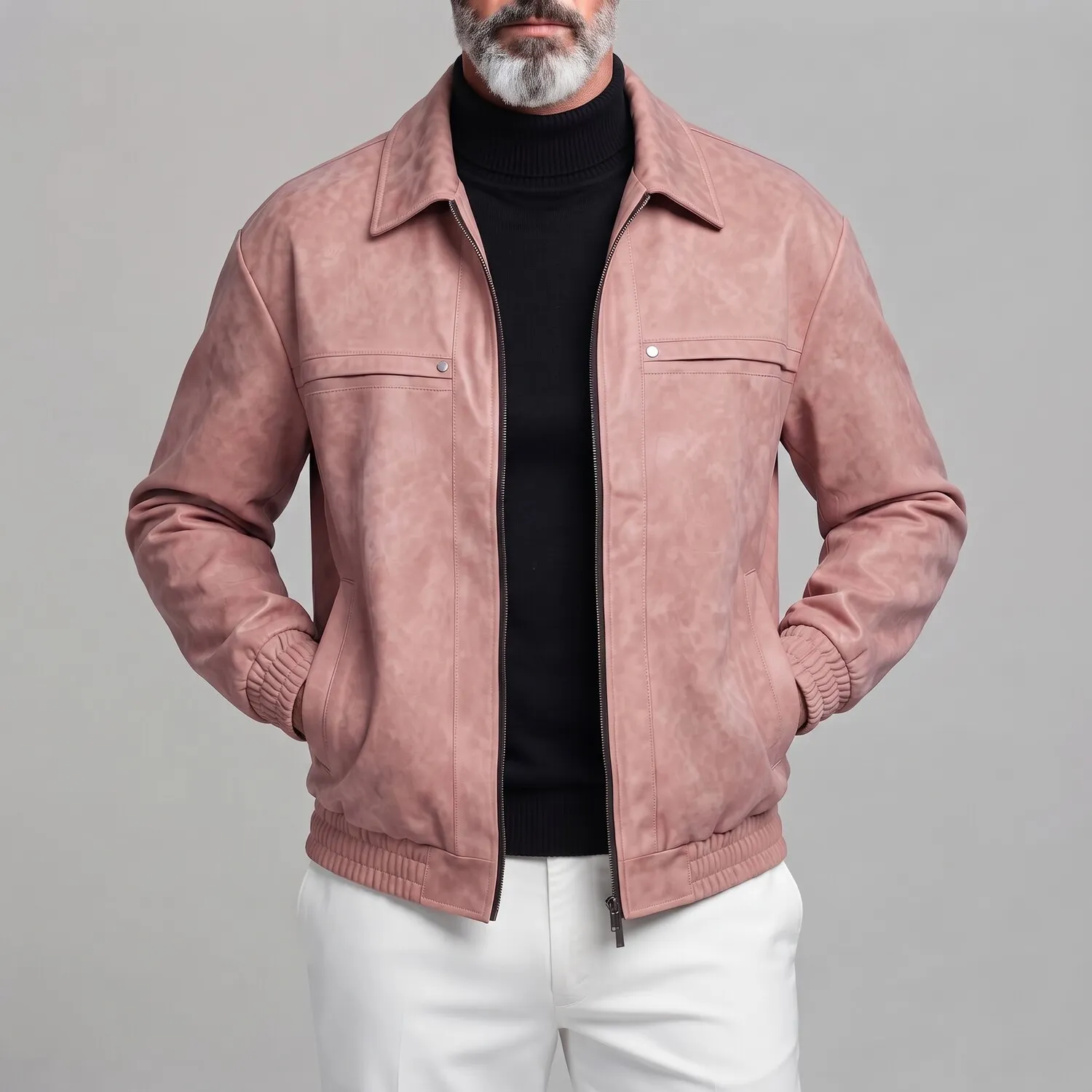 Men's Vintage Brown Plain PU Leather Turndown Collar Slant Pocket Zipper Bomber Jacket