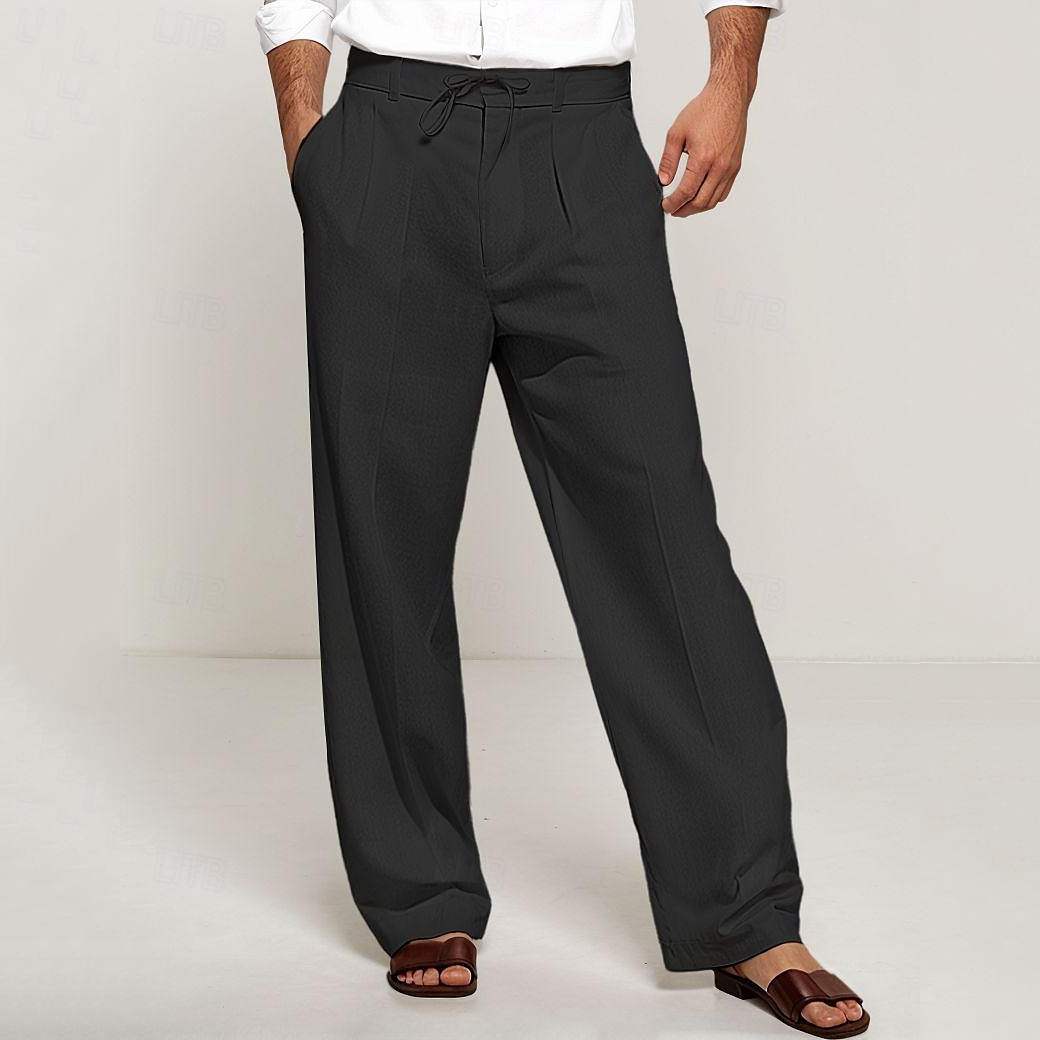 Men's Linen Solid Pocket Straight Pants