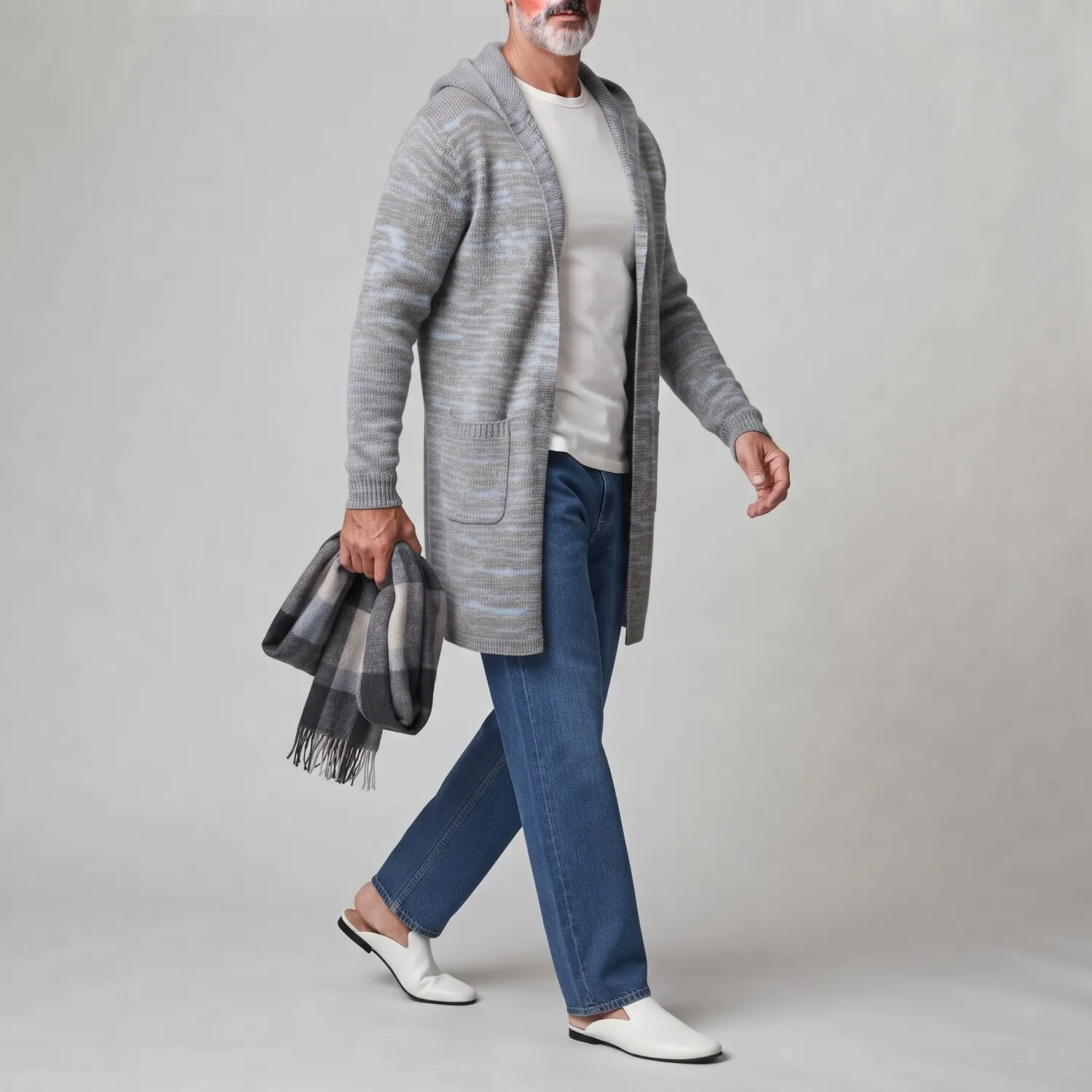 Men's Hooded Open Front Cardigan with Patch Pockets