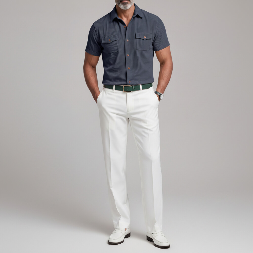 Men's Casual Corduroy Solid Color Multi-Pocket Shirt