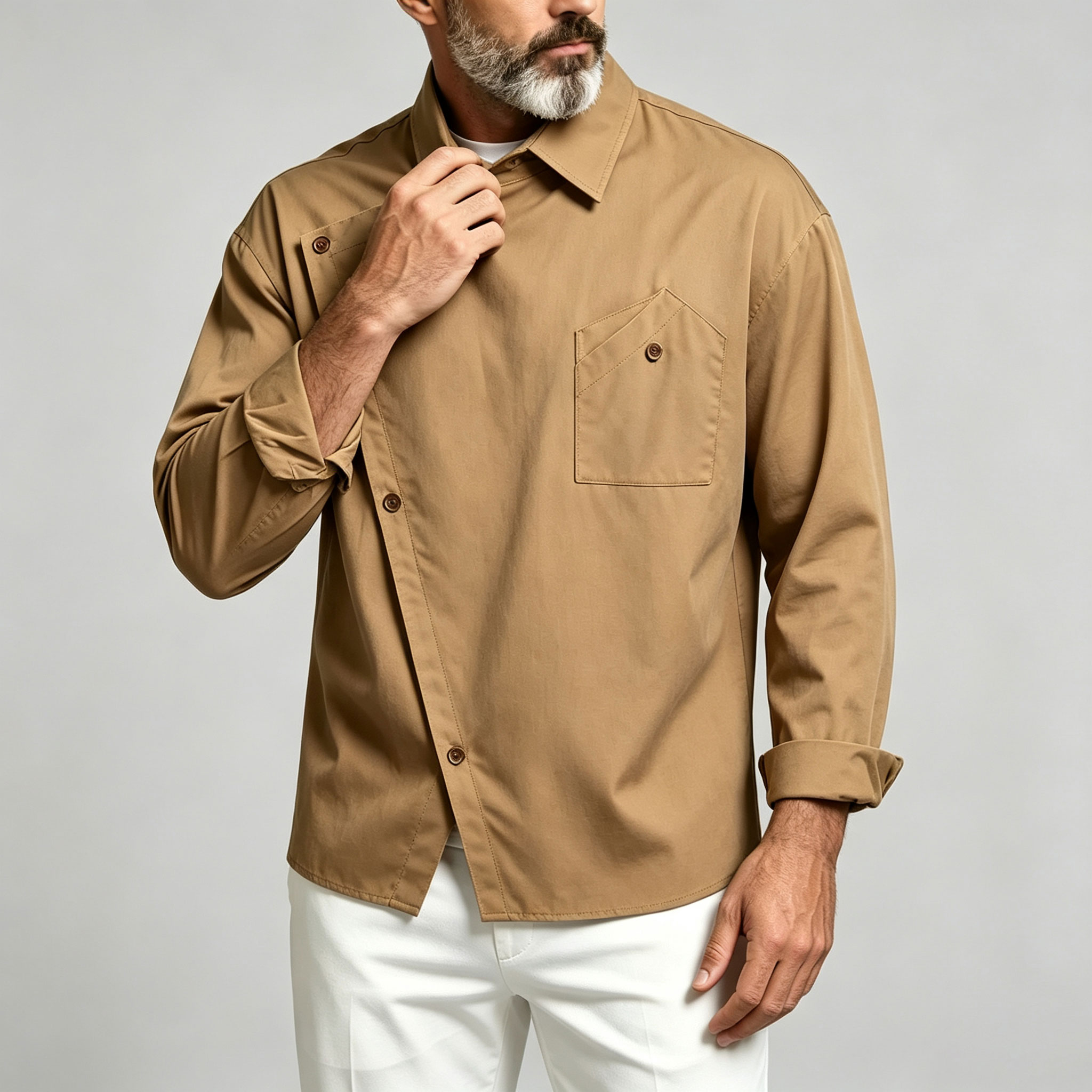 Men's Shirt with Asymmetrical Collar