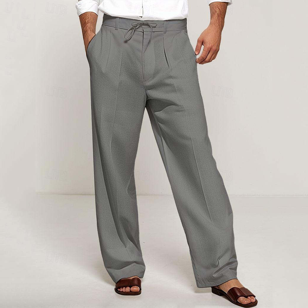Men's Linen Solid Pocket Straight Pants