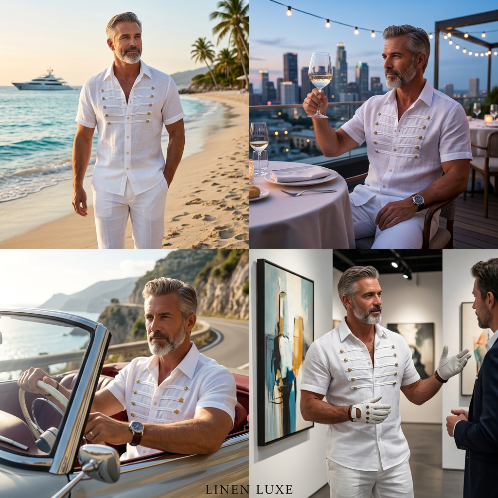 Men's Retro Frogging Detail Golden Button Decor Short Sleeve Shirt