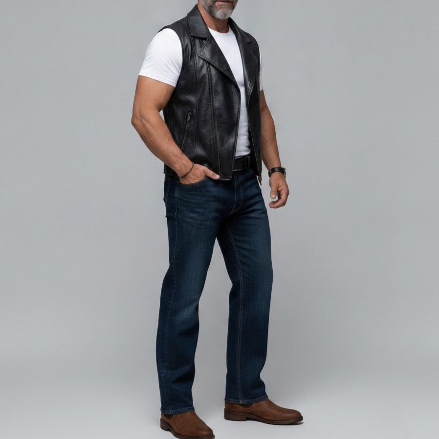 Men's PU Leather Solid Color Lapel Collar Zipper Slim Fit Vest