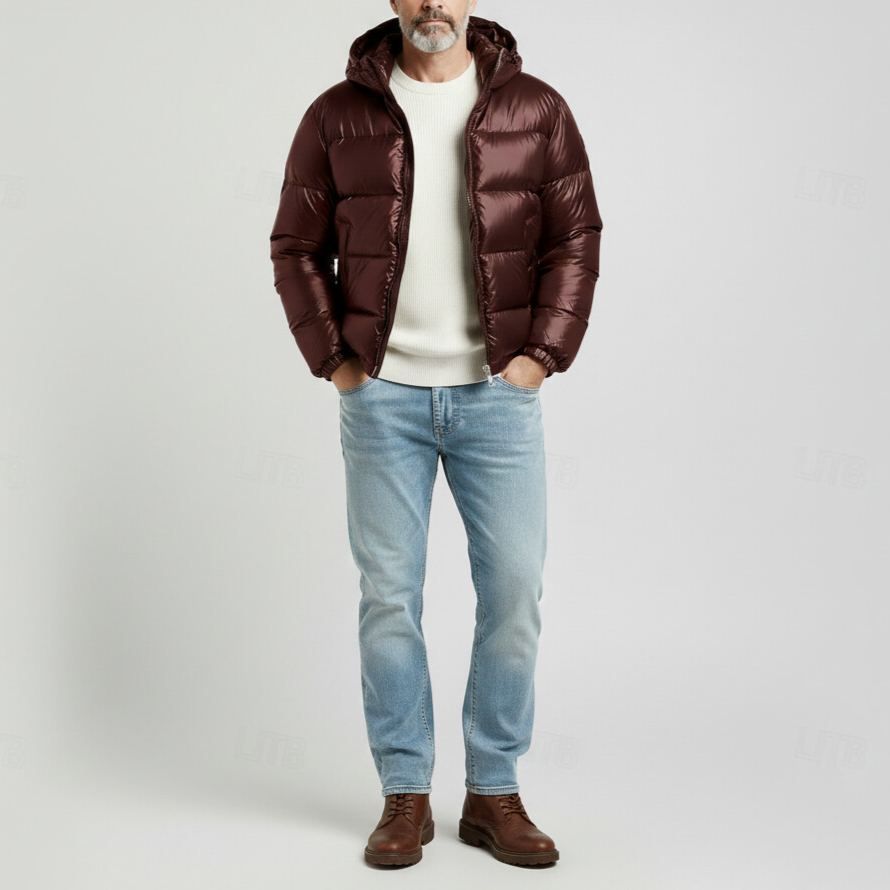 Men's Outdoor Solid Long Sleeve Zippe Hooded Pocket Puffer Jackets