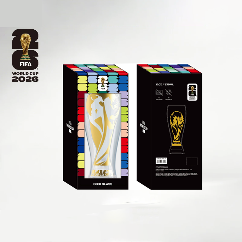 Official FIFA World Cup 2026 Edition – Pilsner Beer Glass & 6" Trophy Bottle Opener Set (Individually Boxed) 11 oz