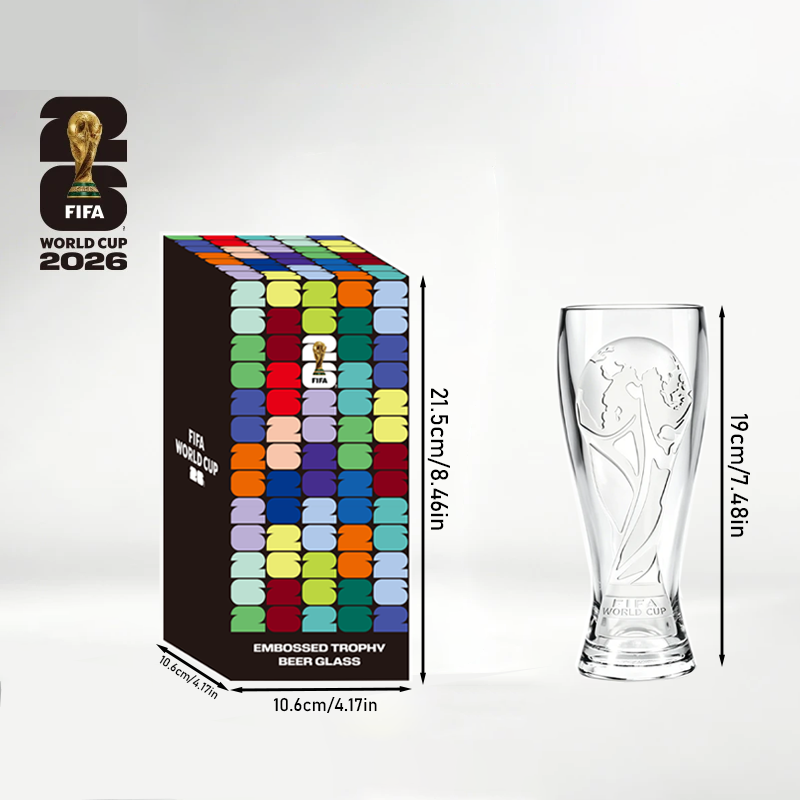 Official FIFA World Cup 2026 Edition – Pilsner Beer Glass & 6" Trophy Bottle Opener (Individually Boxed)