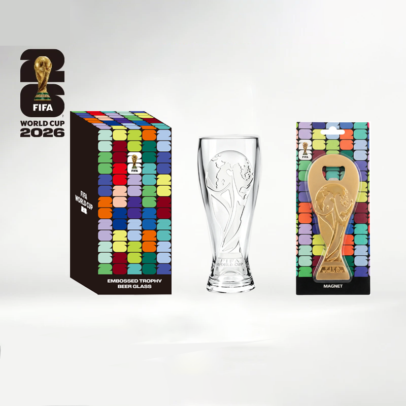 Official FIFA World Cup 2026 Edition – Pilsner Beer Glass & 6" Trophy Bottle Opener (Individually Boxed)