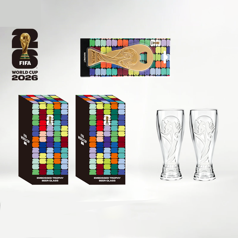 Official FIFA World Cup 2026 Edition – Pilsner Beer Glass & 6" Trophy Bottle Opener (Individually Boxed)