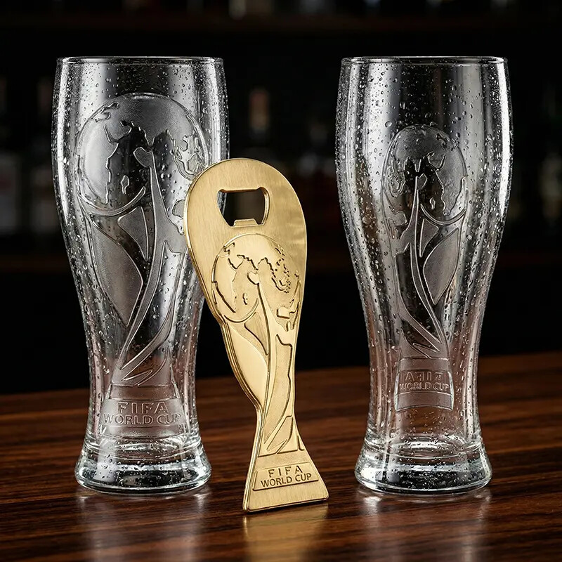 2026 FIFA World Cup Official Commemorative Edition — 17 oz. Shatterproof Trophy-Shaped Pilsner Glass & Bottle Opener Gift Set