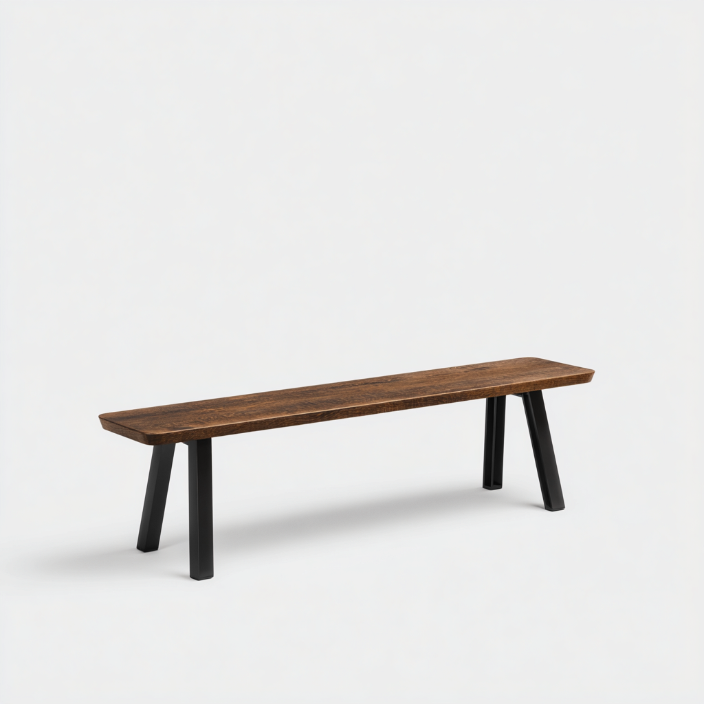 Gartenbank Massivholz und Metall 150x35x45 cm dunkelbraun-schwarz für Garten und Terrasse - industrielles Design-Havengoio