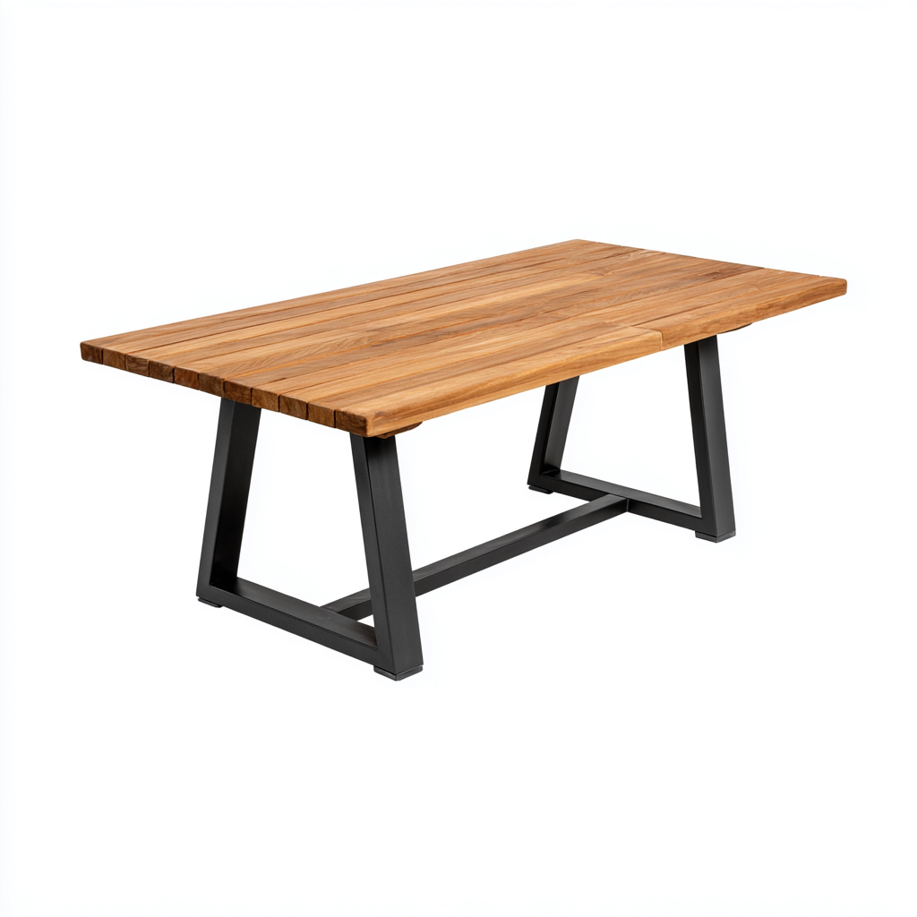 Gartentisch Massivholz Metall 180x90x76 cm - natur-schwarz - modern für Garten-Havengoio