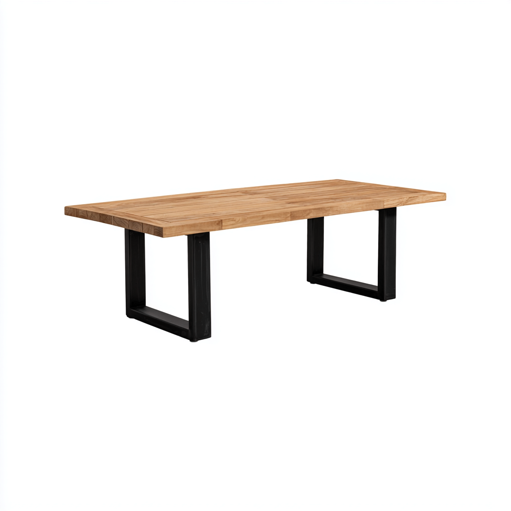 Gartentisch Holz Metall 180x90x75 cm - Natur-Schwarz - Modernes Design - Für Außenbereich-Havengoio