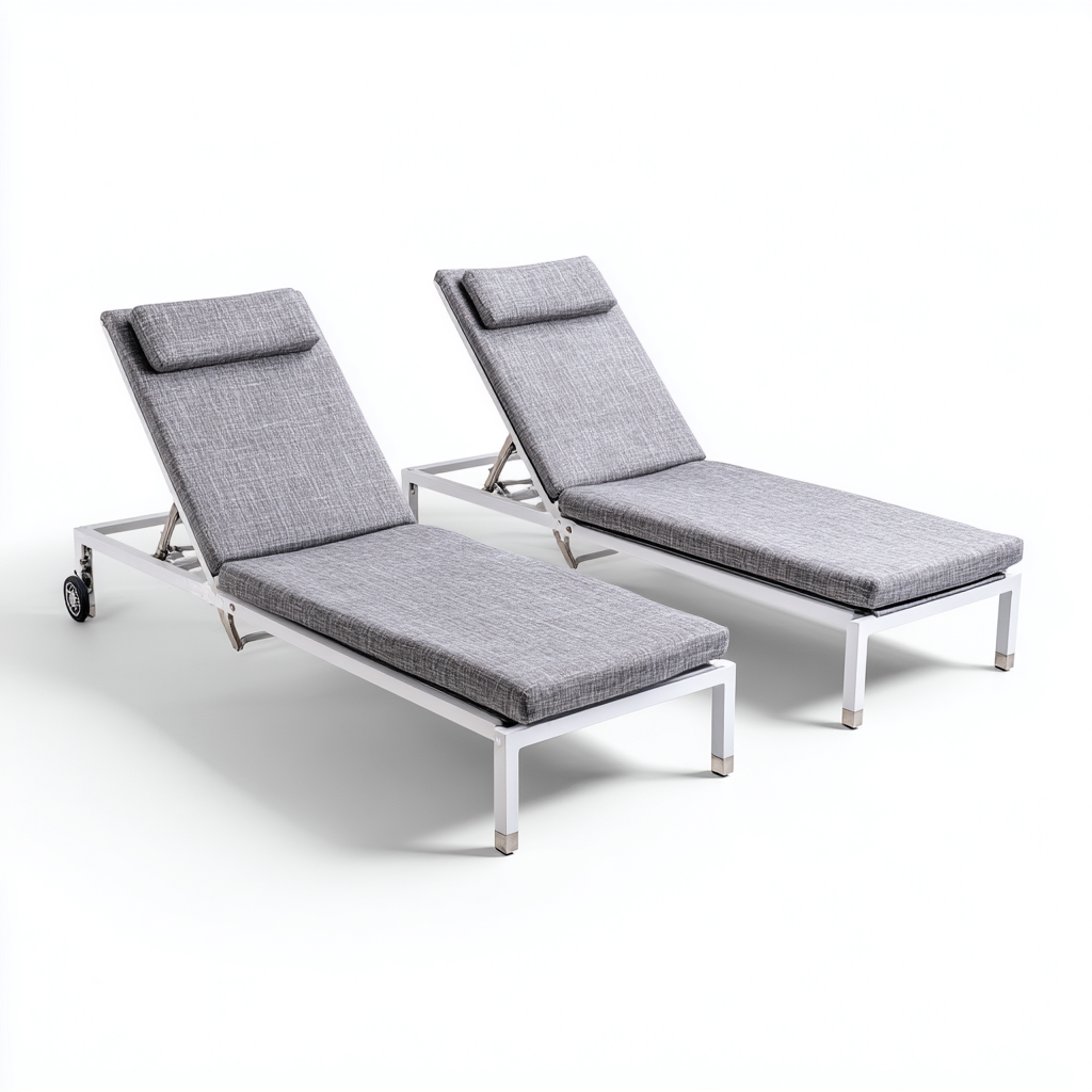 Sonnenliege Metall und Polsterauflage 195x65x95 cm grau-weiß für Garten und Terrasse - modernes Design-Havengoio