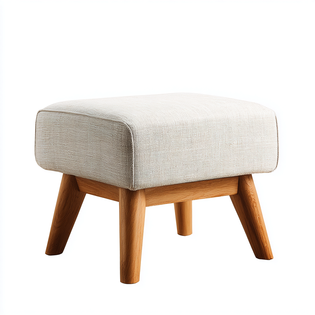 Fußhocker - Stoffpolster Holzbeine 41x41x43 cm - Beige-Holz - Modernes Design-Havengoio
