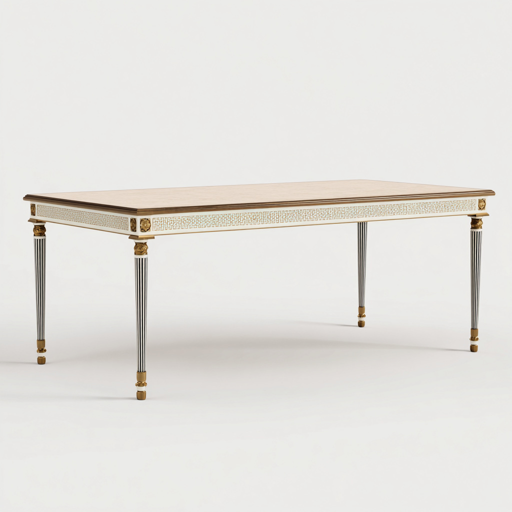 Gartentisch Holz-Metall 185x90x78 cm beige-gold Klassisches Design-Havengoio