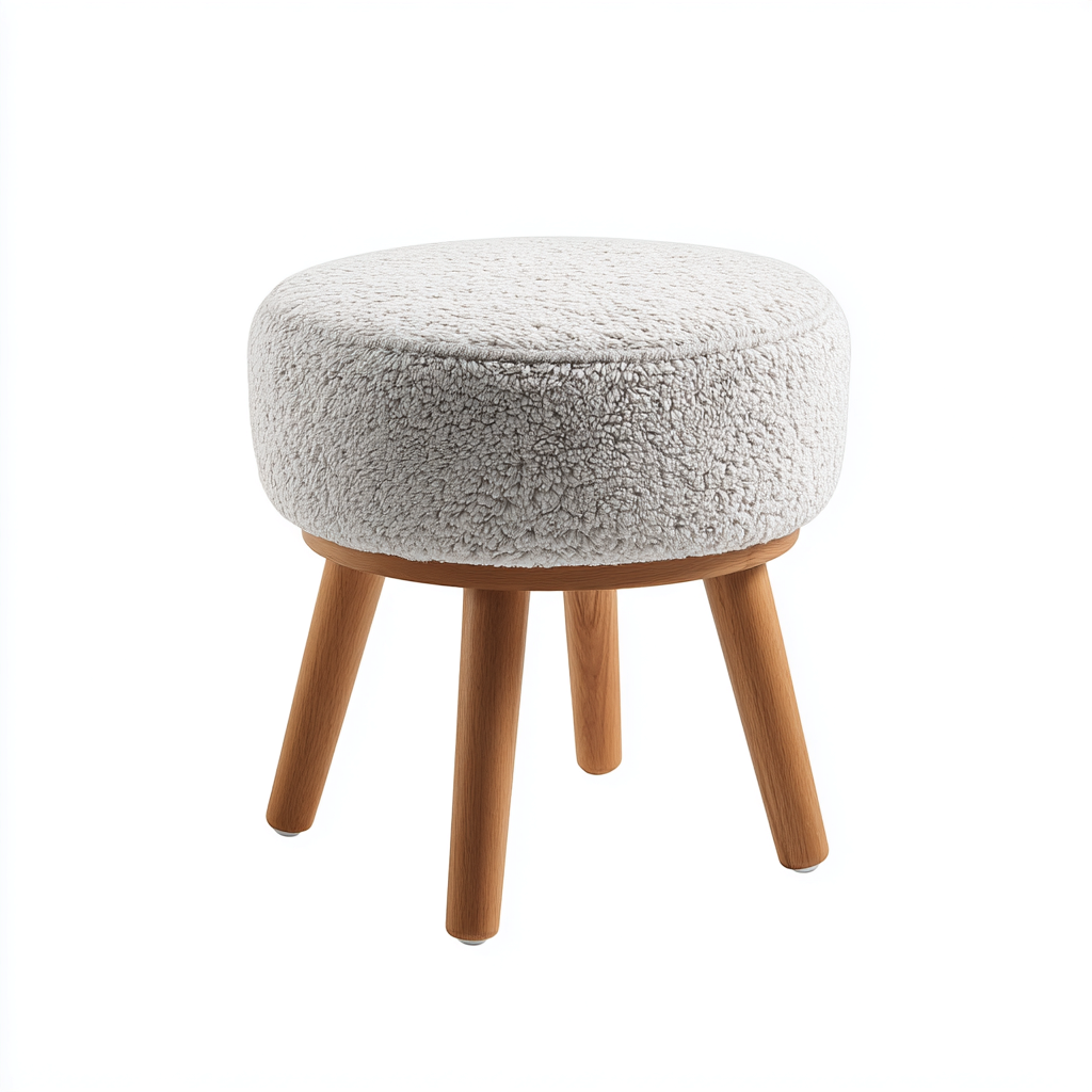 Fußhocker-Stoff-40x40x40 cm-Weiß-Holz-Modernes Design-Havengoio