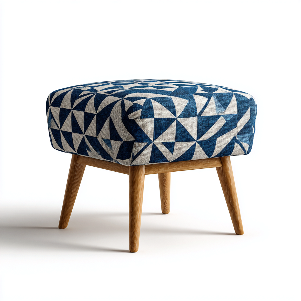 Fußhocker - Stoffpolster Holzbeine 42x42x45 cm - Blau-Weiß - Modernes Design-Havengoio