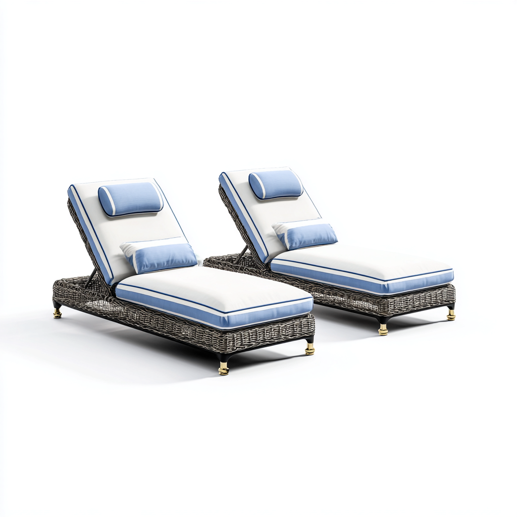 Sonnenliege Rattan Metall 195x65x35 cm - grau-weiß-hellblau - verstellbar für Garten-Havengoio