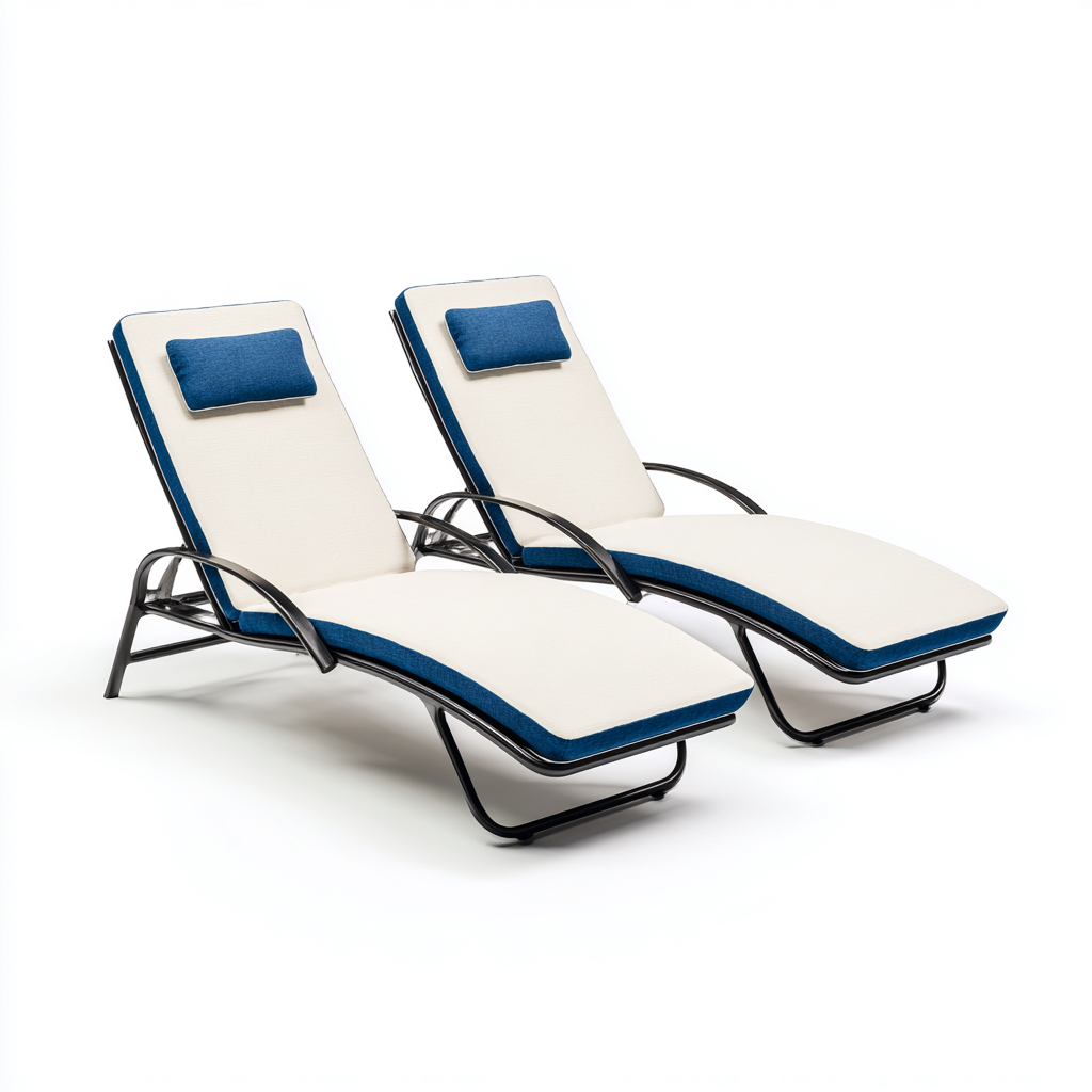 Sonnenliege Metall und Polsterauflage 192x63x95 cm weiß-blau-schwarz für Garten und Terrasse - ergonomisches Design-Havengoio