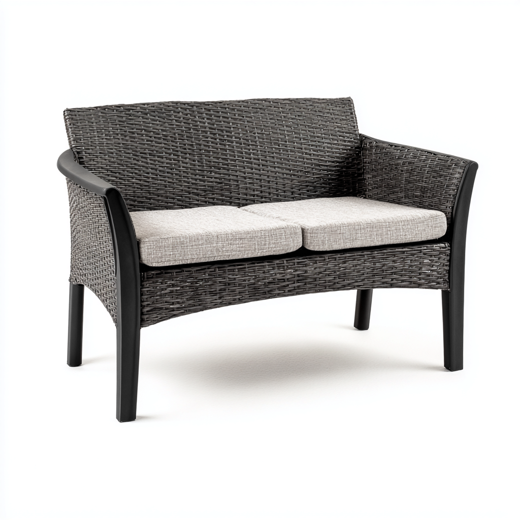 Gartenbank Polyrattan Metall 120x65x85 cm - Dunkelgrau-Hellgrau - Modernes Design - Für Außenbereich-Havengoio