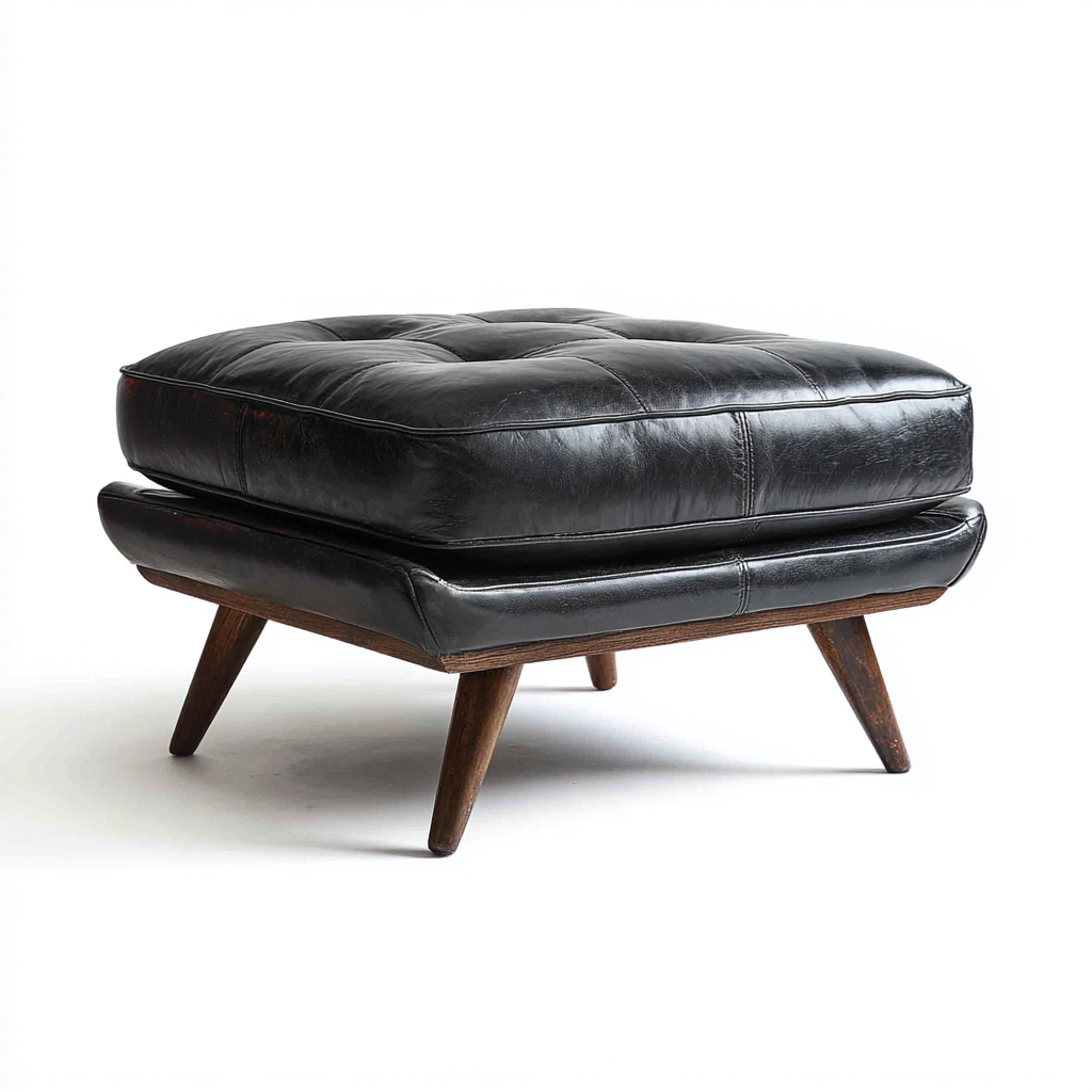 Fußhocker-Leder-45x45x45 cm-Schwarz-Holz-Modernes Design-Havengoio