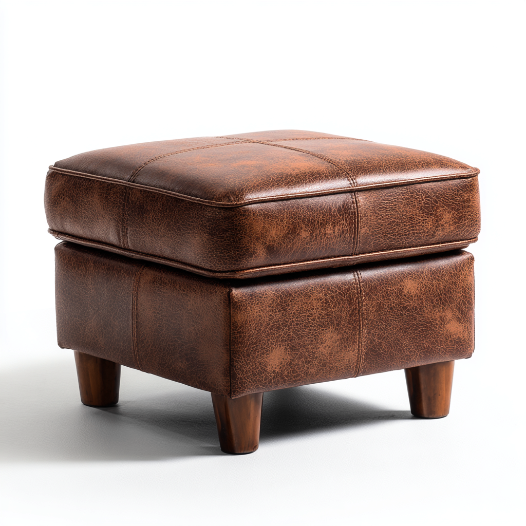 Fußhocker Leder-Holz 46x46x42 cm - Braun - Modernes Design-Havengoio