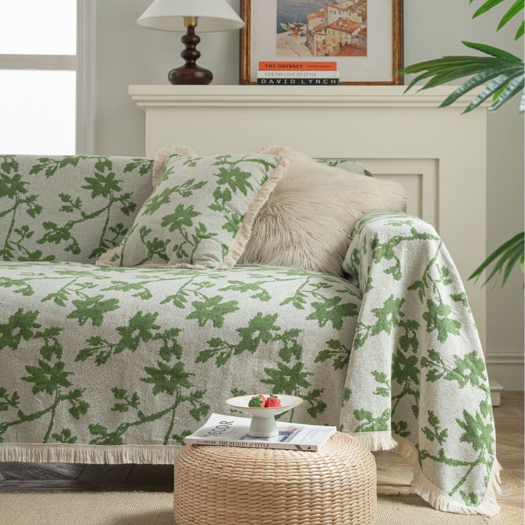 Vintage American Floral Sofa Throw Blanket with Tassel Fringe – Multifunctional Couch Cover for Living Room Decor