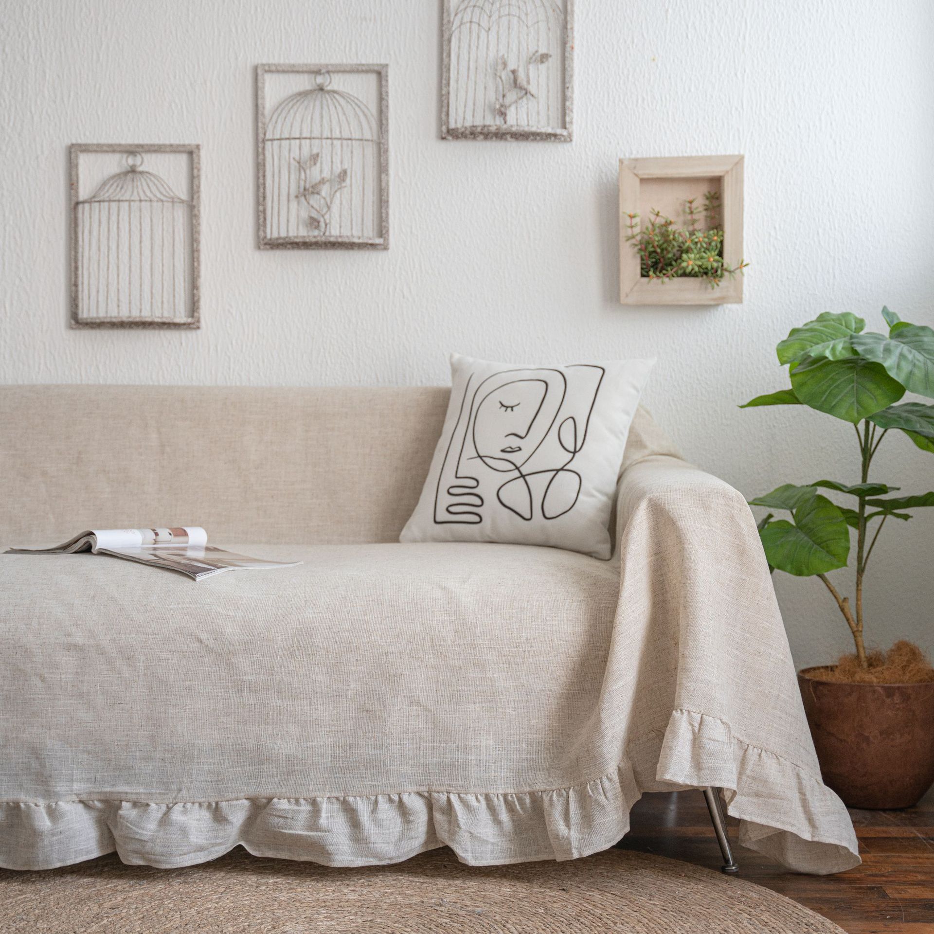 Vintage Farmhouse Ruffle Sofa Cover Throw