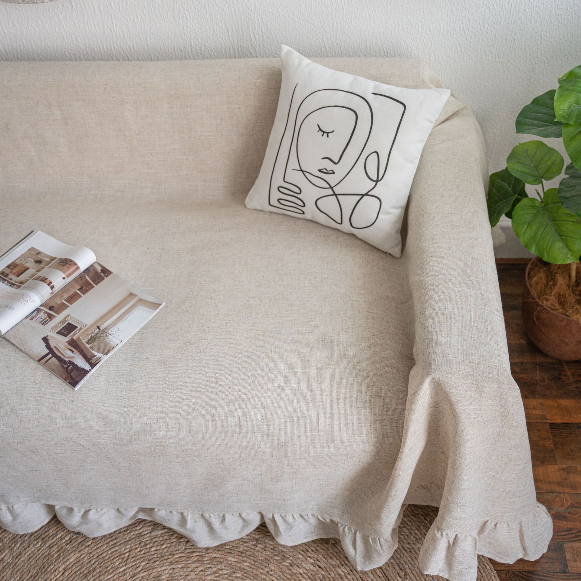 Vintage Farmhouse Ruffle Sofa Cover Throw