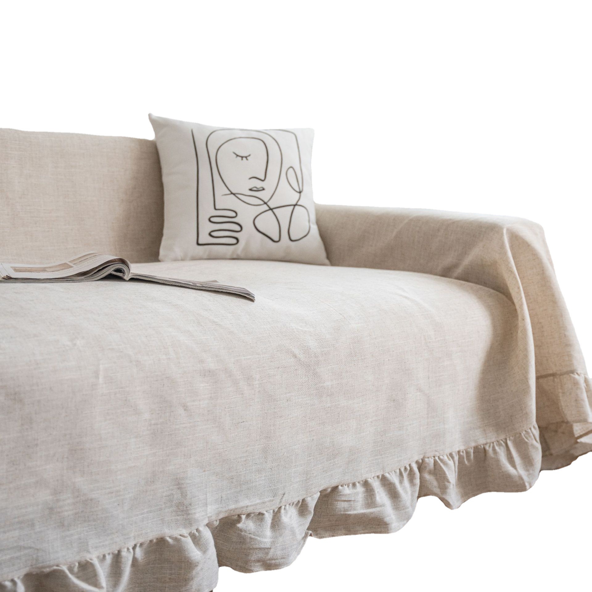 Vintage Farmhouse Ruffle Sofa Cover Throw