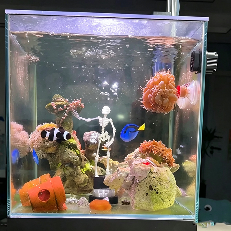 Dancing Skeleton Aquarium Ornament with Bubbles