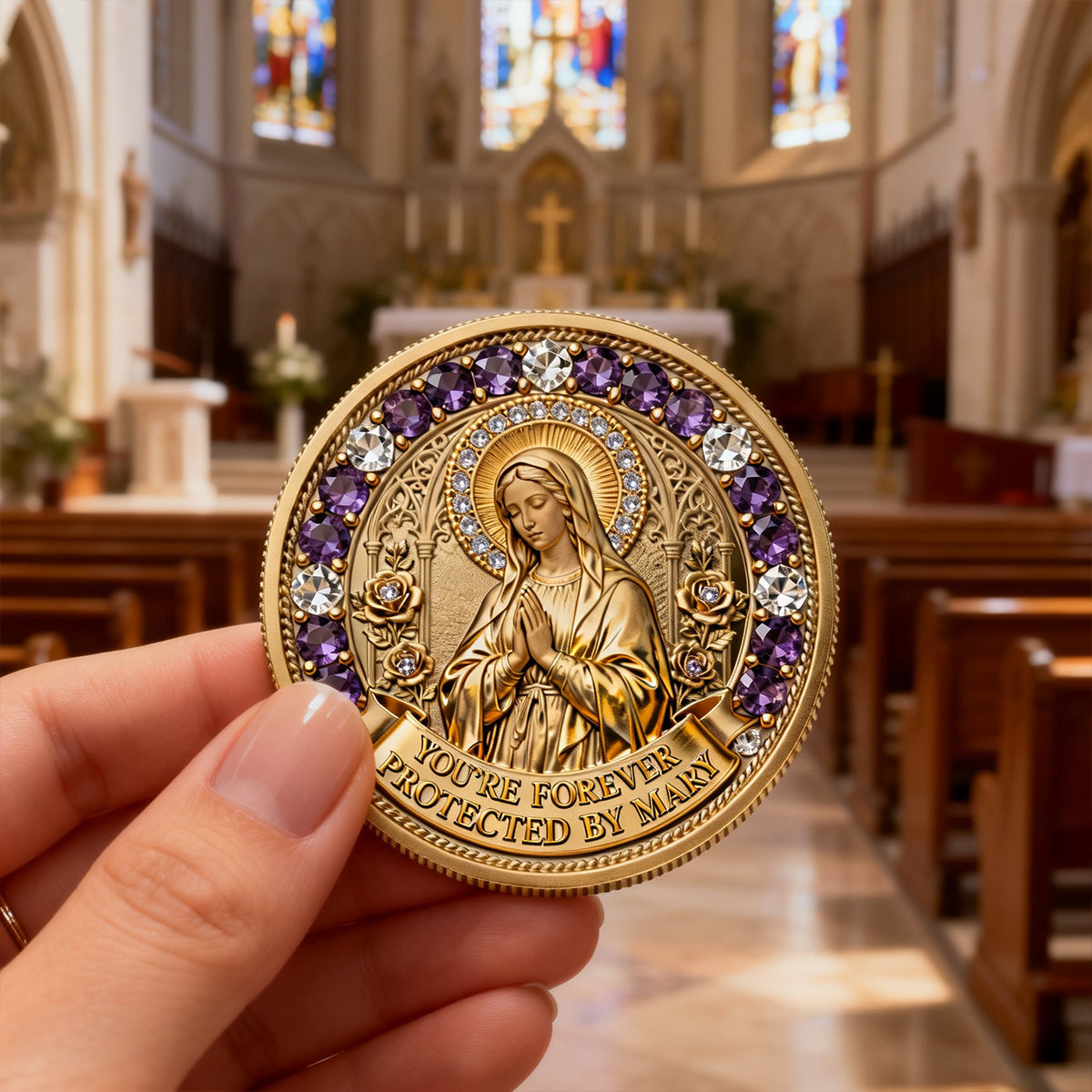 Protected By Mary - Personalized Gifts For Christian Printed Metal Coin 